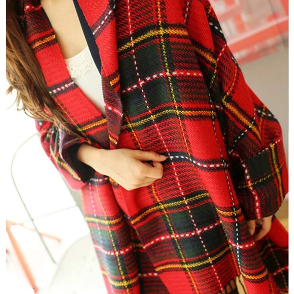 Cozy RED BLOGGER Oversized PLAID Woman’s Scarf ❤️ - Picture 5 of 8